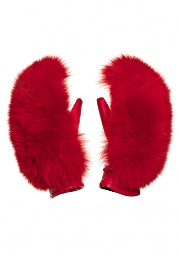 Rękawiczki damskie Goldbergh Hando Mittens Fox Fur Ruby Red